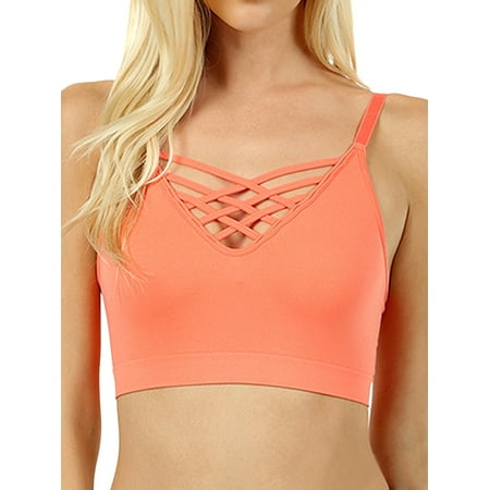 

Zenana Women s & Plus Front V-Lattice Bralette Sports Bra with Adjustable Straps and Removable Bra Pads