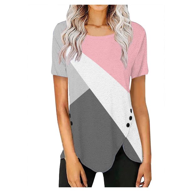 Fiudx Ofertas de La Semana Blusa de Manga Corta con Cuello Redondo y Estampado a La Moda para Mujer