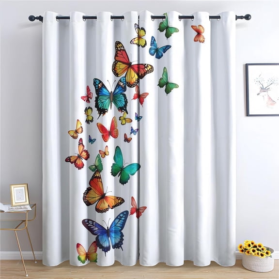 Butterfly Blackout Curtains For Living Room Bedroom, Thermal Insulated Room Darkening Grommet Drapes, Colorful Butterflies Window Curtains & Home Decor 52"W x 84"L (Pack of 2)
