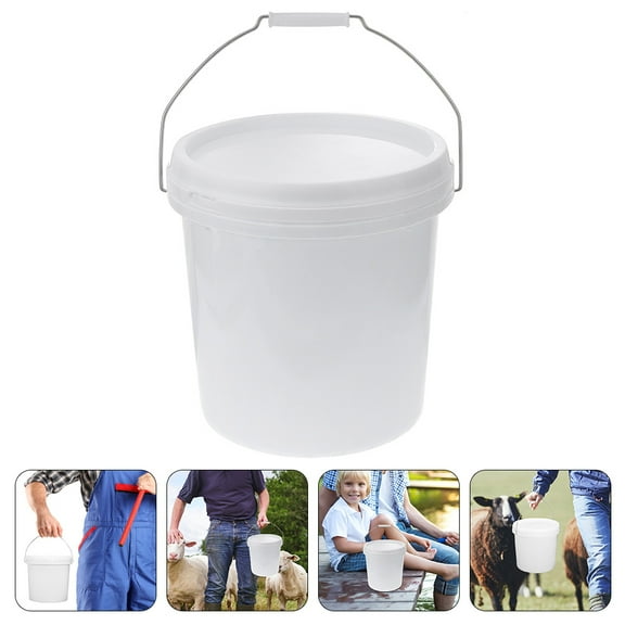 Omeite Plastic bucket, round bucket, small bucket, household thickened sealed bucket with lid (5L - white pressure cap)