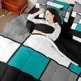 thumbnail image 5 of Manfei Abstract Grid Full Size Bedding Sets, Teal Checkered Full Size Bed in a Bag, Black Reversible 7 Pieces, 5 of 6