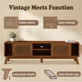 thumbnail image 5 of LKTART Mid Century Modern Rattan TV Stand for 65 Inch TV,59" Boho Media Console with Sliding Doors & Open Shelves,Solid Wood Legs for Living Room,Light Walnut, 5 of 8