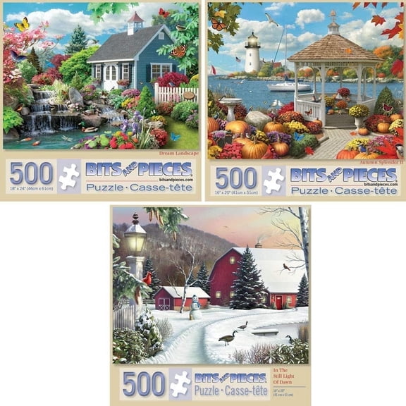 Bits and Pieces Set of 3 500 Piece Jigsaw Puzzles for Adults Season Collection by Alan Giana 18"x24"