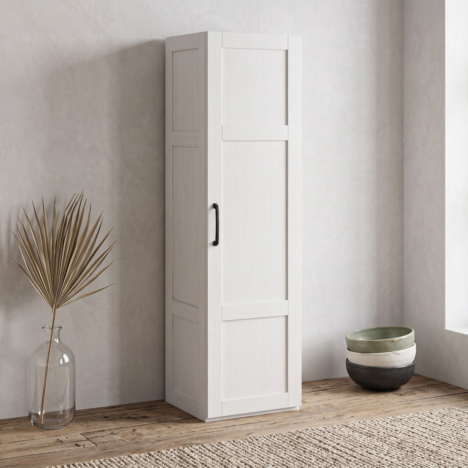 ALPULON Tall Narrow Storage Cabinet with 4 Shelves and Door, Freestanding Slim Bathroom Organizer Cabinet for Living Room Kitchen Utility Room, Engineered Wood, White