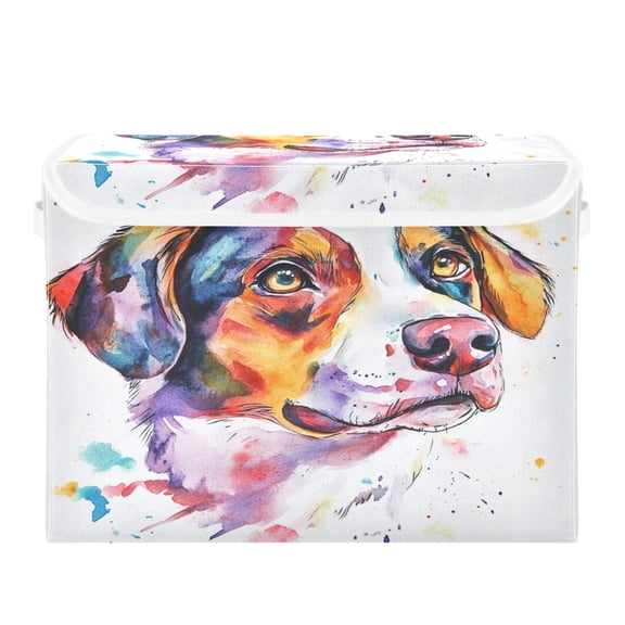 Storage Box With Lid 16.5x12.6x11.8In Foldable Stacked Household Storage Box Beautiful Watercolor Dog