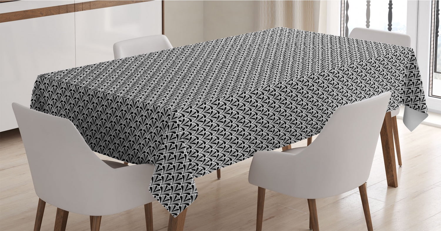 Ambesonne Abstract Tablecloth Continuous Half Circles Japanese Inspired Intricate Design Rectangular Table Cover for Dining Room Kitchen Decor Pastel Yellow Pale Grey 60 X 90