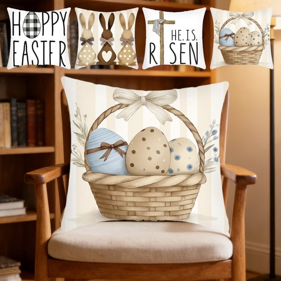Xuniizn Easter Pillow Covers 18x18" Cute Easter Bunny Printing Throw Pillow Covers for Bedroom Living Room Couch Sofa Decor, Easter Decorations