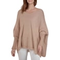 thumbnail image 2 of Women'S V-Neck Batwing Sleeve Casual Fringed Hem Oversized Knit Poncho Sweater Khaki S/M, 2 of 8