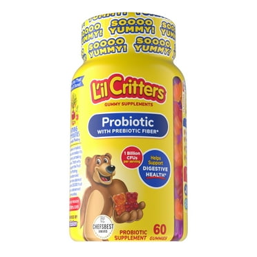 L’il Critters Probiotic Daily Gummy Supplement for Kids, for Digestive Health Support, Grape, Cherry and Orange Flavors, 60 Gummies