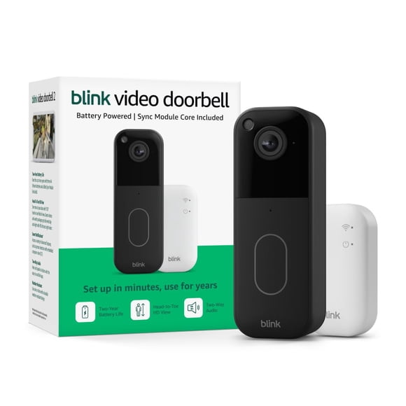 Blink Sonnette Vidéo (Modèle le Plus Récent) – Vue HD de la Tête aux Orteils, Autonomie de Deux Ans et Configuration simple. Module de Synchronisation Core Inclus – Système (B
