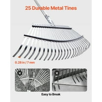 Heavy Duty 25-Tine Metal Leaf Rake, Adjustable 36.4-72.8 Inch Handle & 18.3 Inch Wide Head, Stainless Steel Garden Lawn Rake for Small Leaves, Yard, Grass, Camping