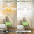 thumbnail image 3 of Solar Rechargeable Ceiling Fan with Light, 25W Solar Panel Powered Small Hanging Fan with 32Wh/10000mAh Battery Backup for Gazebo, Chicken coop, Greenhouse with Remote Control, Adjustable Light, 3 of 7