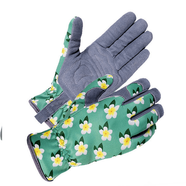 Lojalitet Ladies Gardening Printed Gloves Cowhide Leather for Yard Work and Daily Work