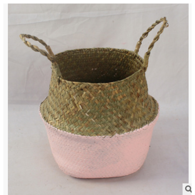 Foldable Rattan Straw Basket Flower Pot Hanging Wicker Storage Basket Garden Accessories 9''x8''