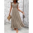 thumbnail image 7 of Mocha Brown Casual Wrap Waist-Cinched Women Maxi Dress With Ruffle Sleeves And Hem, 7 of 7