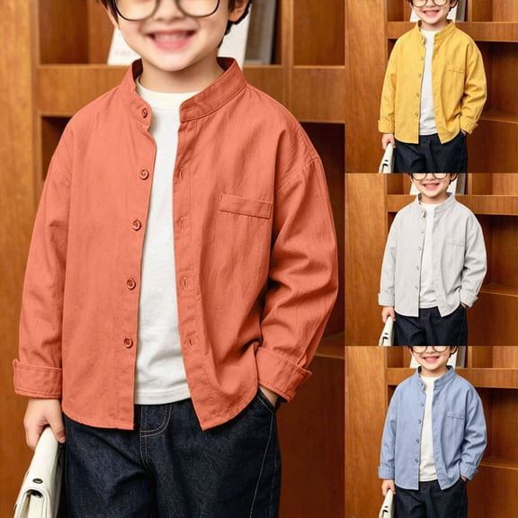 3-4T Toddler Kids Boys Long Sleeve Solod Dress Shirt Gentleman School Uniform Tops Fashion Fall Winter Clothes12 Months 2T 3T 4T 5T 6T 7T 8T Little Kids