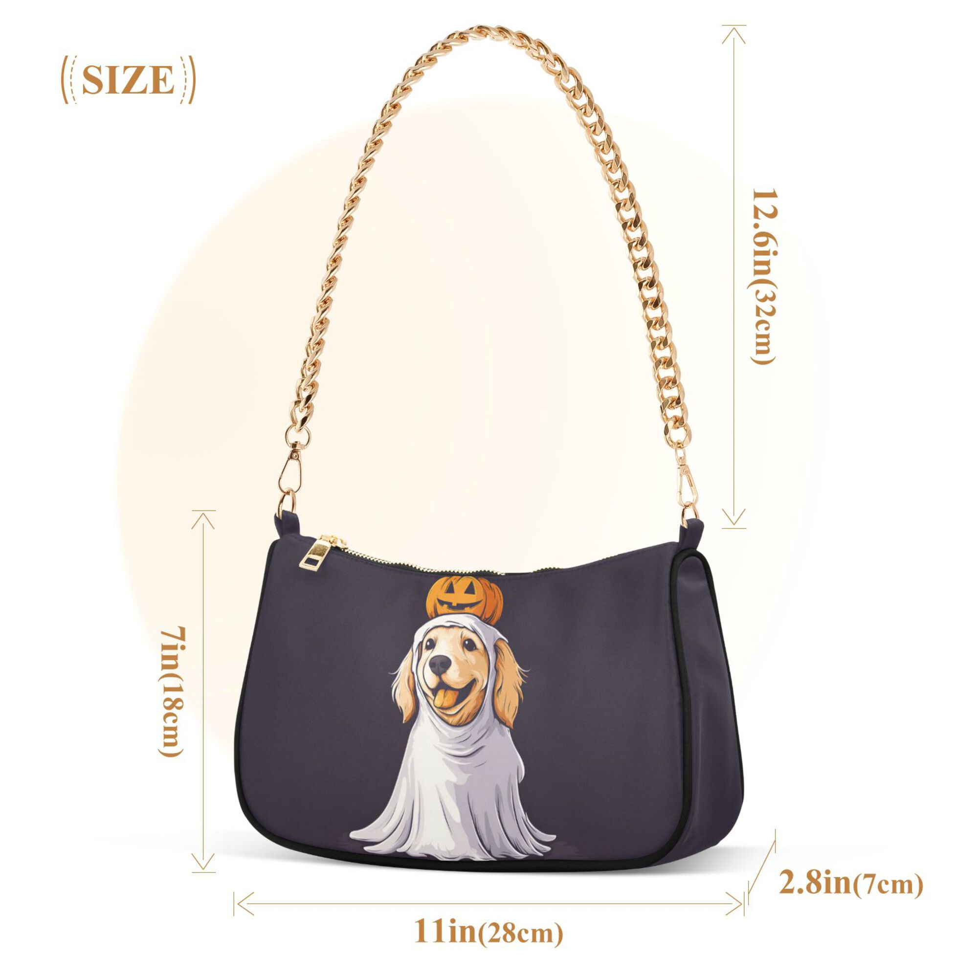 FORMRS Womens Shoulder Bag with Chain Strap Clutch Purse Cute Tote Handbag, Yellow Halloween Dog