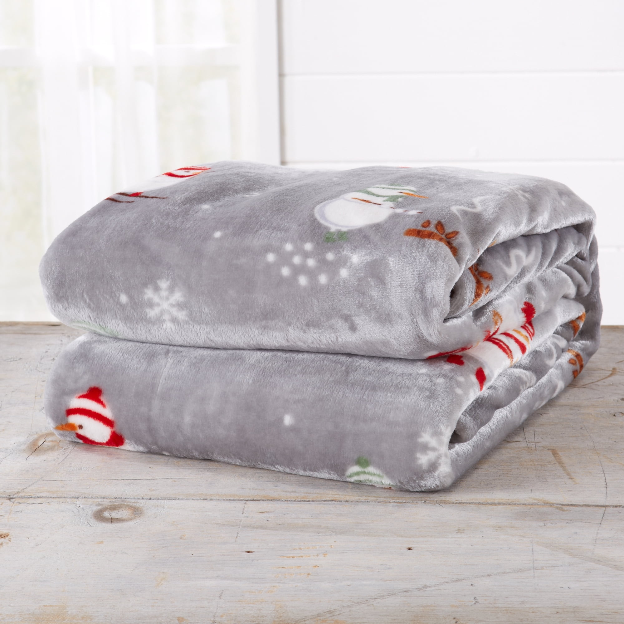 Great Bay Home Velvet Plush Holiday Printed Bed Blanket (Twin, Snowman)