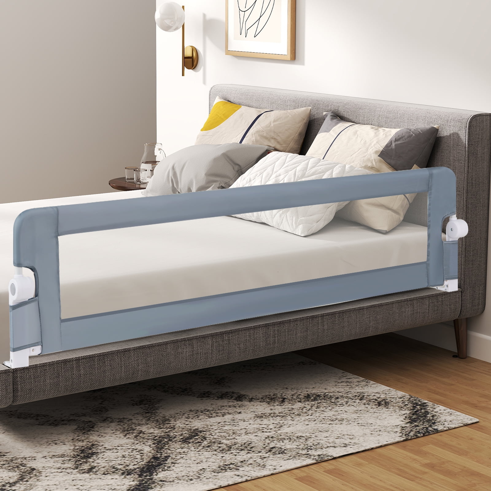 Gymax 71'' Toddler Foldable Bed Rail w/ Adjustable Safety Strap Bedrail Guard Gray