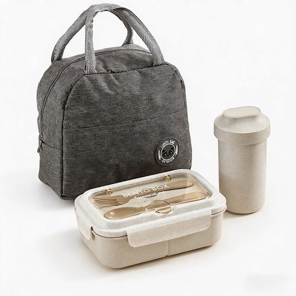 40oz 3-Compartment Bento Lunch Box Set with Water Cup & Insulated Bag, Microwave Safe Meal Prep Container for Work School