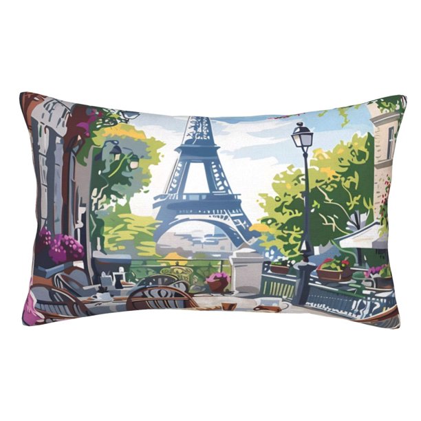 Fotbe Parisian Cafe With Eiffel Funda de Almohada Decorativa Estilo Occidental, Lujo en Algodón, Fundas para Almohadas King, Cojín Estampado para Decoración del Hogar-14"x20"