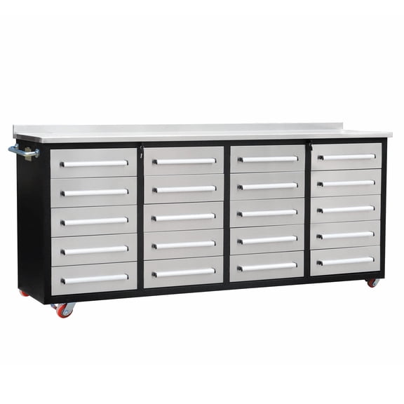Work Bench,Heavy Duty 7FT 20-Drawers Storage Cabinets with Stainless Steel Top & Casters,Silver