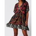 thumbnail image 3 of Niusricy Women's Summer Babydoll Mini Dress Bohemian Floral Print Flowy Dress Short Sleeve Tunic T-Shirts Deep V-Neck A-line Dress Loose Casual Vintagomfy Clothes Beachwear for Daily Holiday, 3 of 6