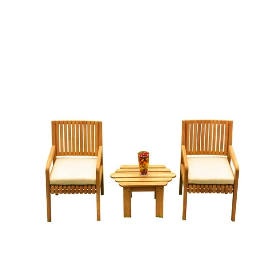 Grade-A Teak Dining Set: 2 Seater 3 Pc: Adirondack Side Table And 2 Maldives Arm Chairs Outdoor Patio WholesaleTeak #51ML0003