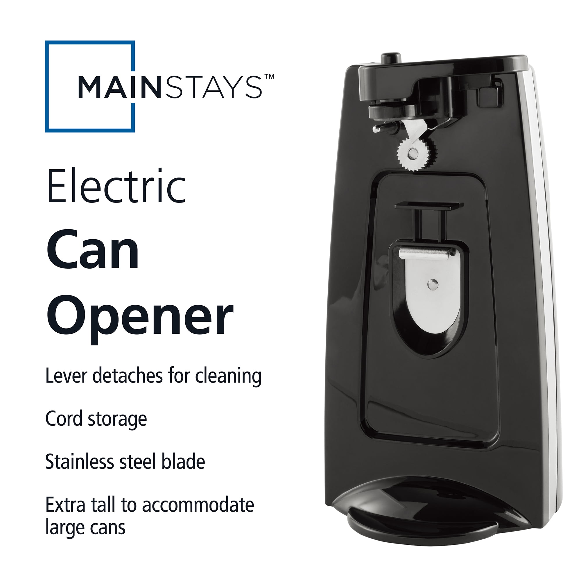 Mainstays ouvre-boîtes et aiguiseur de couteaux, ouvre-bouteilles avec levier de coupe amovible, avec lame en acier inoxydable, noir Mainstays ouvre-boîtes et aiguiseur de couteaux, ouvre-bouteilles avec levier de coupe amovible noir
