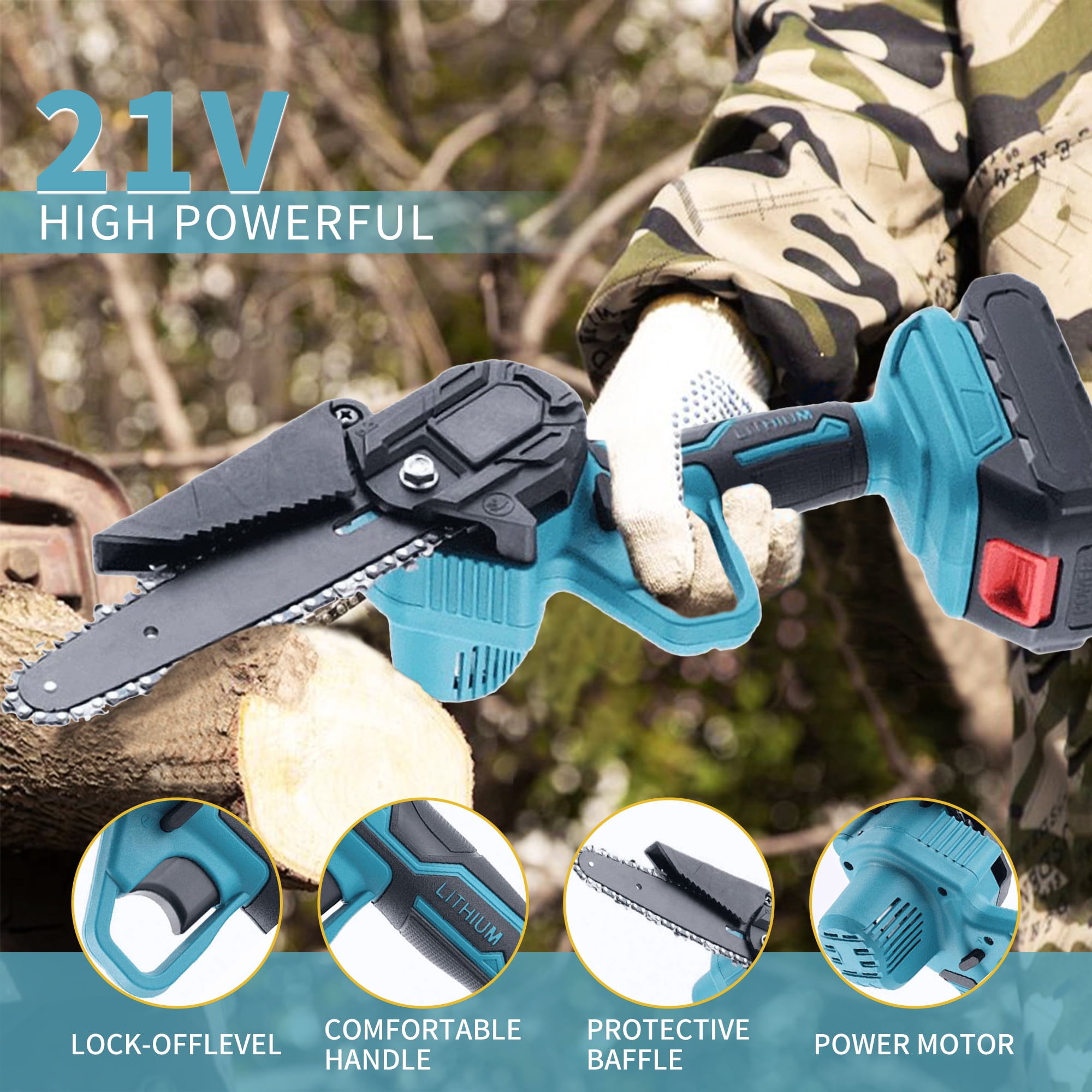 Mini Chainsaw Cordless 6-Inch | Handheld Electric Chain Saw with 2 Batteries & Charger | for Tree Trimming, Wood Cutting, and Garden Care