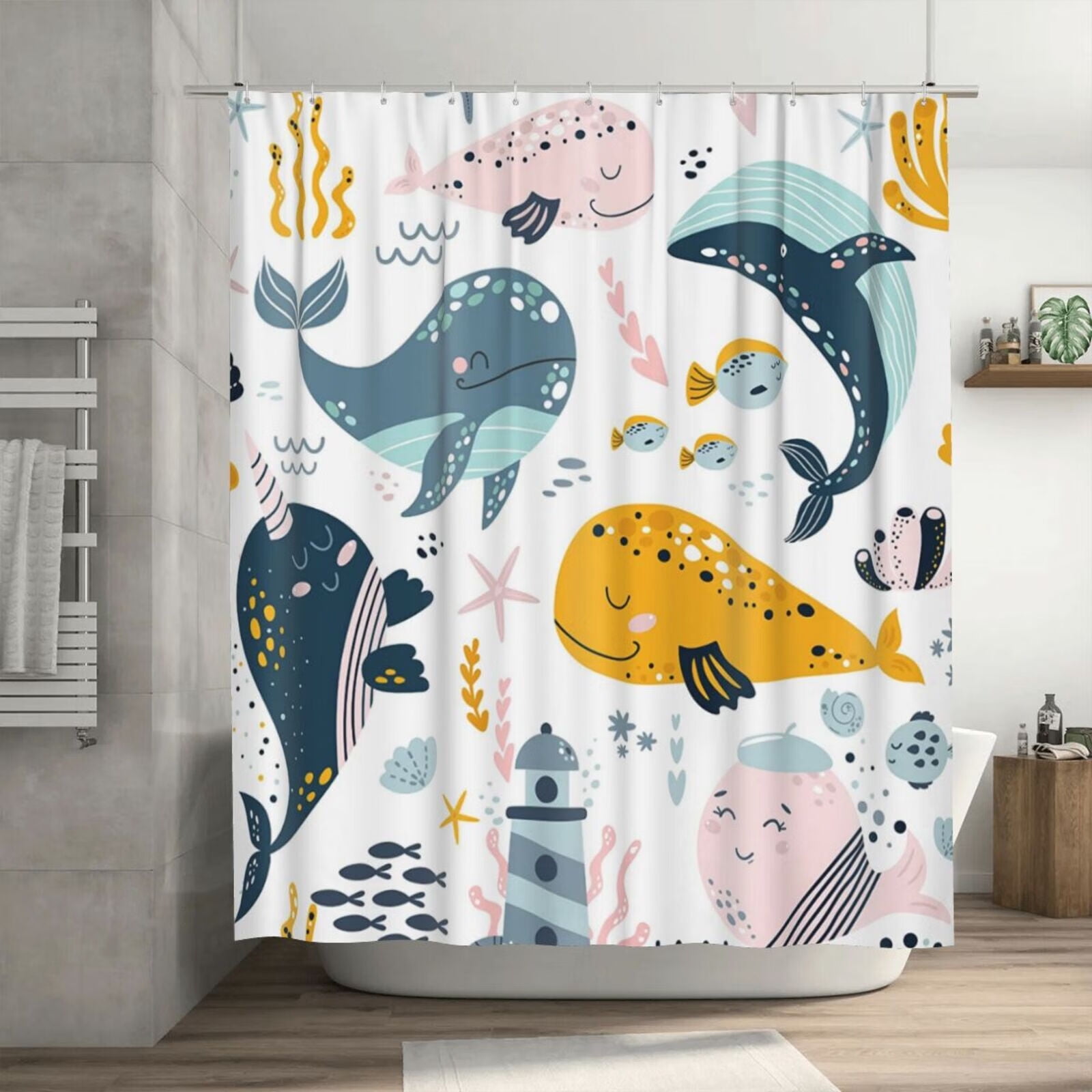 Fish Underwater Kids Funny Shower Curtain Bathroom 72x72 Inch Sea Whale  Shark Ocean Animal Pirate Child Cartoon Bathroom Decor 