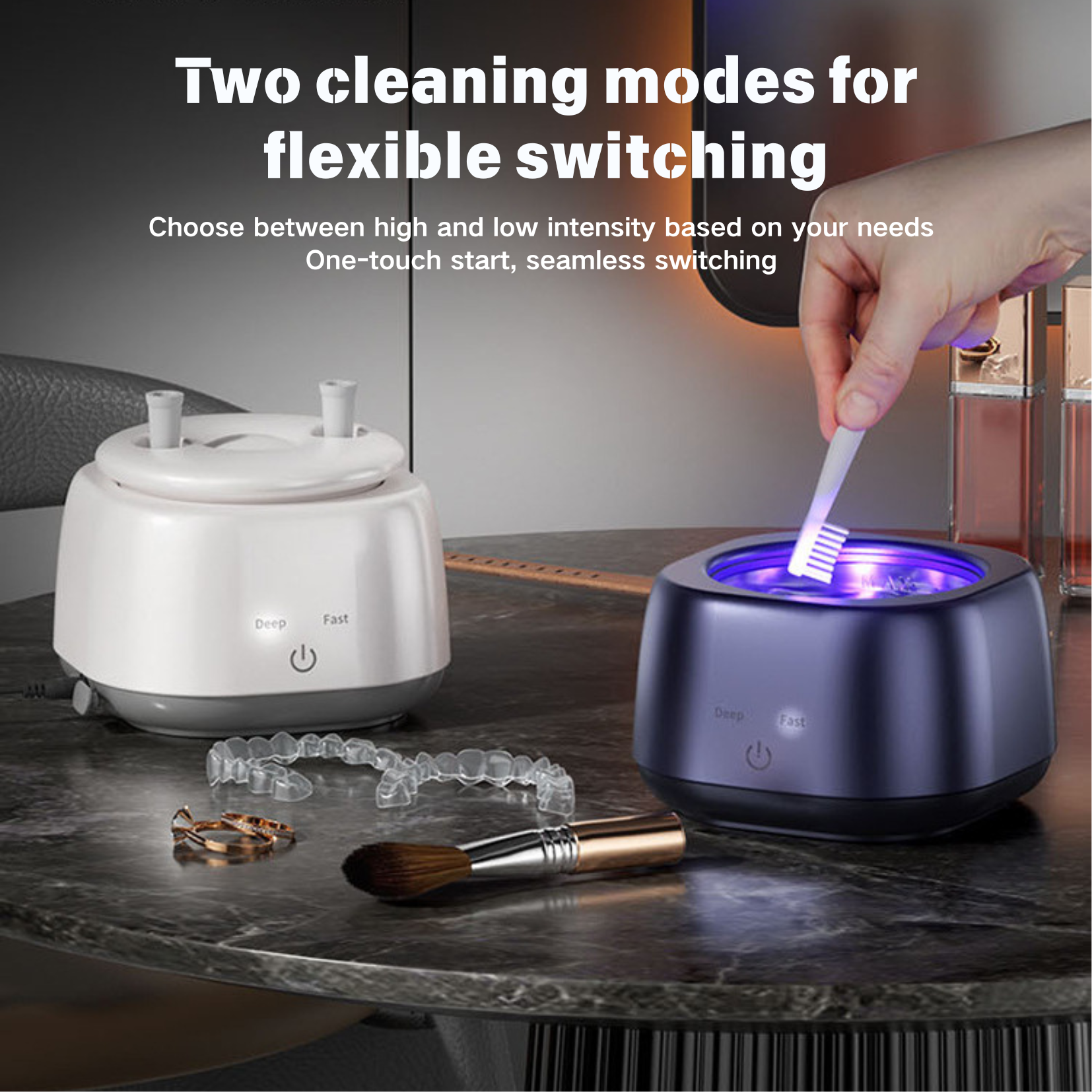 High-frequency Vibration Jewelry & Toothbrush & Retainer Cleaner Machine, Updated Large Capacity 250ml; Blue