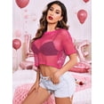 thumbnail image 2 of Women's Sheer Fishnet Top Sexy Short Sleeves Net T Shirts Crop Top, 2 of 5