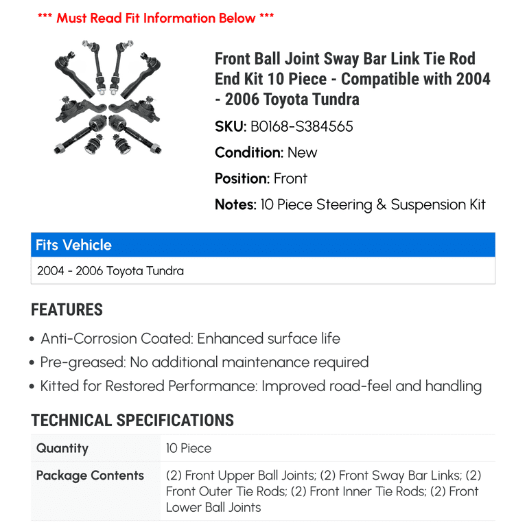 Front Struts w/ Spring Assembly Sway Bar Ball Joint for 2004-2006 Toyota Tundra