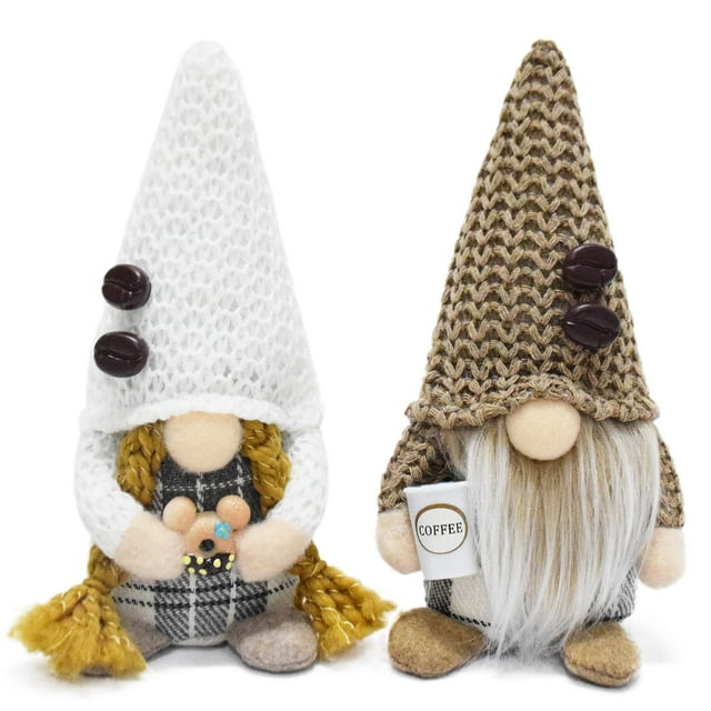 Attiigny Gnomos de Café Barra de Café de Felpa Decoración de la Hora del Té Cuadros Pequeño Elfo Café Sueco Tomte Gonk Donuts Muñecas Figuras Escandinavas Bandeja con Gradas Decoración de Mesa para la