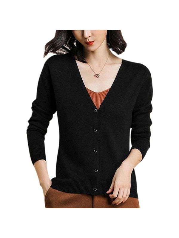 Women Sweater Cardigan Knitwear Long Sleeve V Neck Button Basic Slim Casual Tops