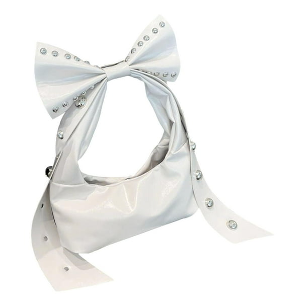 Bolso de hombro tipo tote para mujer, cartera grande con lazo, monedero bajo el brazo para trabajar al aire libre Blanco