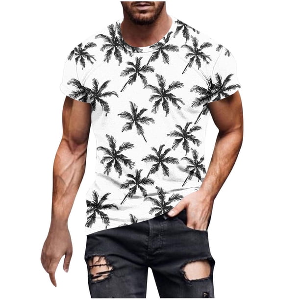 Camisetas de Manga Larga para Hombres Imprimir Fallow Cuello Redondo Camiseta, Moda Casual Manga Corta Mezcla de Algodón/Lino