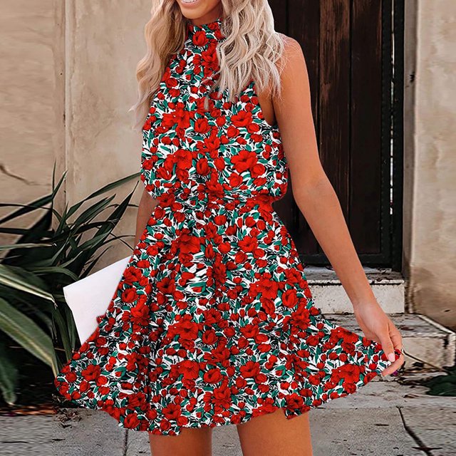 Weiqiqre Robes pour Femmes 2024 Mode Femmes Robe Décontractée à Imprimé Floral Sans Bretelles à Volants Bandage Rabais