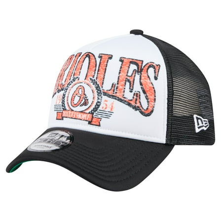 Men's New Era  Black Baltimore Orioles Distressed 9FORTY A-Frame Adjustable Trucker Hat