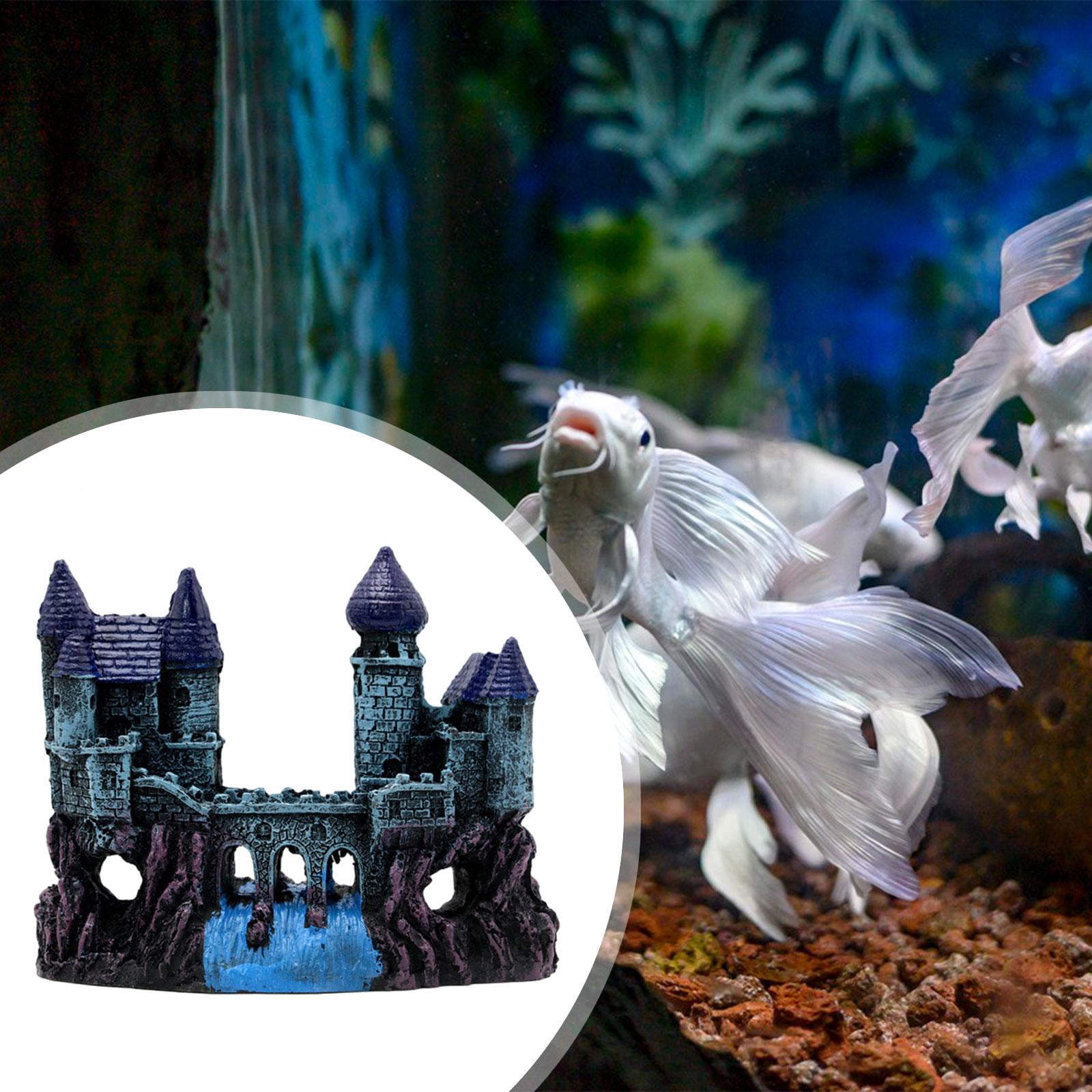 perfeclan Aquarium Castle Decorations,Hideouts Stone Cave,Resin Tank,Castle Ornament Hided House for Reptile, Accessories Decor B