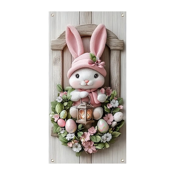 70.8x35.4Inch Easter Door Cover Easter Eggs Bunny Flower Door Banner Backdrop Photography Spring Party Supplies Farmhouse Holiday Decor