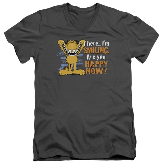 Garfield Smiling S/S Adult V-Neck T-Shirt Charcoal