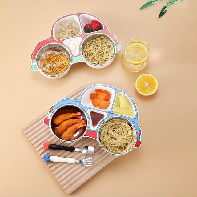 YAOMOBB Baby Bowl Stainless Steel Kids Tableware Set with Compartment Design for Infant Food Supplement Rust free Bowl Fork and Spoon Set for Home Use