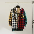 thumbnail image 3 of TNOBHG Lapel Long Sleeve Shirt Men's Colorblock Plaid Print Single-breasted Loose Long Sleeve Lapel Buttons Streetwear Casual Cardigan Shirt Coat Casual, 3 of 8