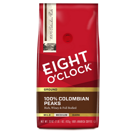 Eight O'Clock 100% Colombian Peaks Medium Roast Ground Coffee Bag, 33 oz