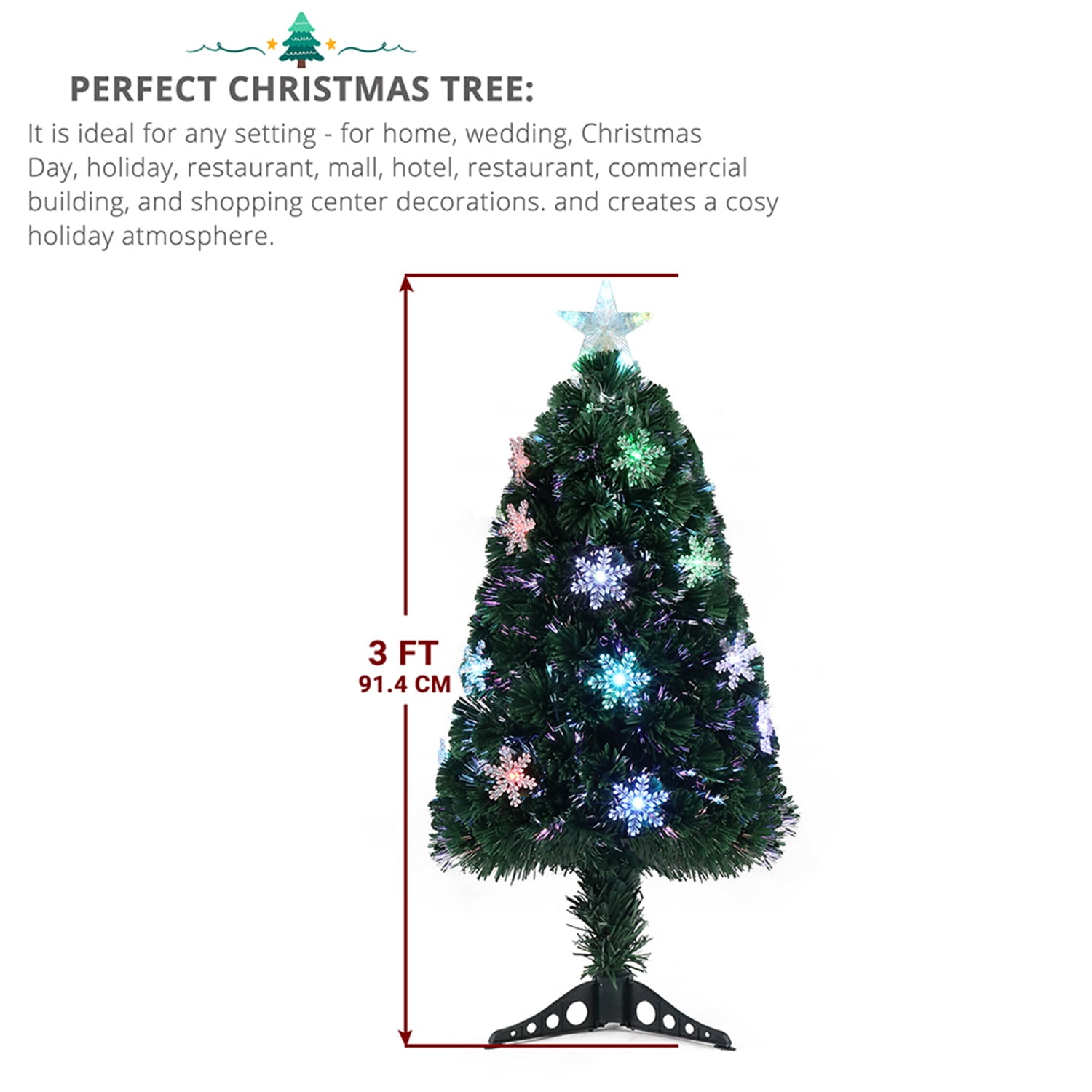 Kepooman 3ft Top With Stars, Christmas Tree with 12 Light Colorful Discoloration and 85 Branches, Green Kepooman 3ft Top With Stars, Christmas Tree with 12 Light Colorful Discoloration and 85 Branches, Green