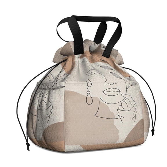 Boho Bohemian Art Drawstring Lunch Bag Women - Drawstring Lunch Bag Insulated for Work Office - Stain-Resistant Large Lunchbags for Women with Multi-Pockets