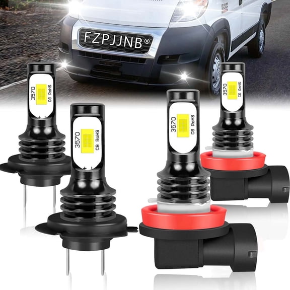 FZPJJNB For 2014-2021 Ram ProMaster 1500 2500 3500 LED H7 Low Beam   H11 Fog Light Bulbs Kit,Pack of 4,W9