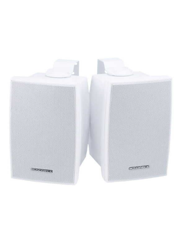 Monoprice 2-Way Indoor/Outdoor Weatherproof Speakers - 5.25in (Pair), 40W Nominal, 80W Max, Easy to Mount to a Wall, a Pole, or any Vertical Surface